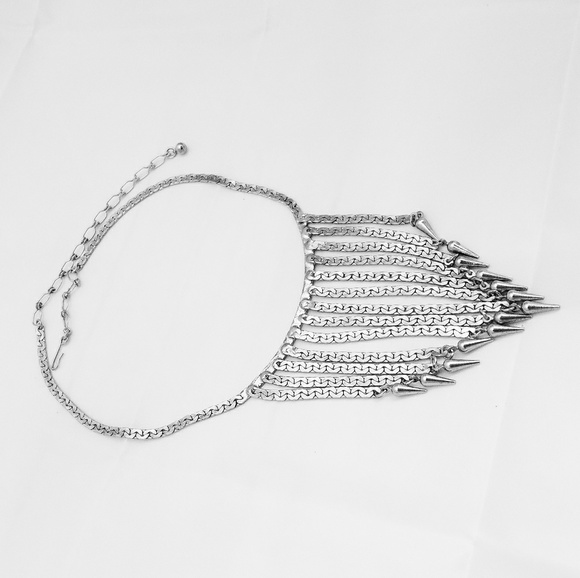 Vintage Silver Tone Cascading Fringe Bib Necklace - Picture 4 of 4